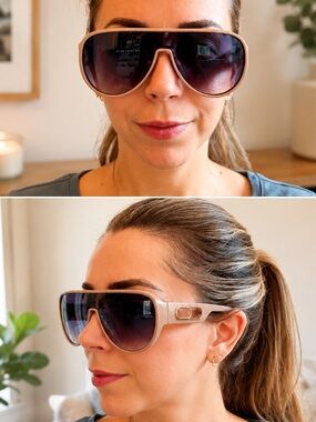 #21 Oversized Taupe Aviator Sunglasses with Gold + Pink Gem Detail